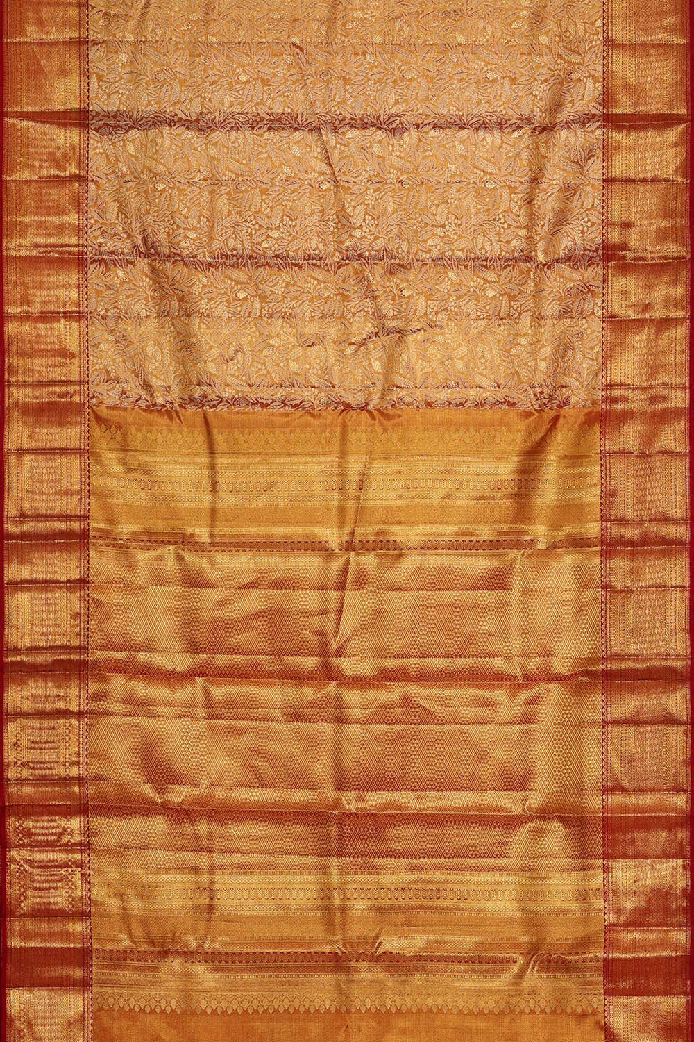 Image of Kanchipattu Golden Red Tissue Brocade Saree
